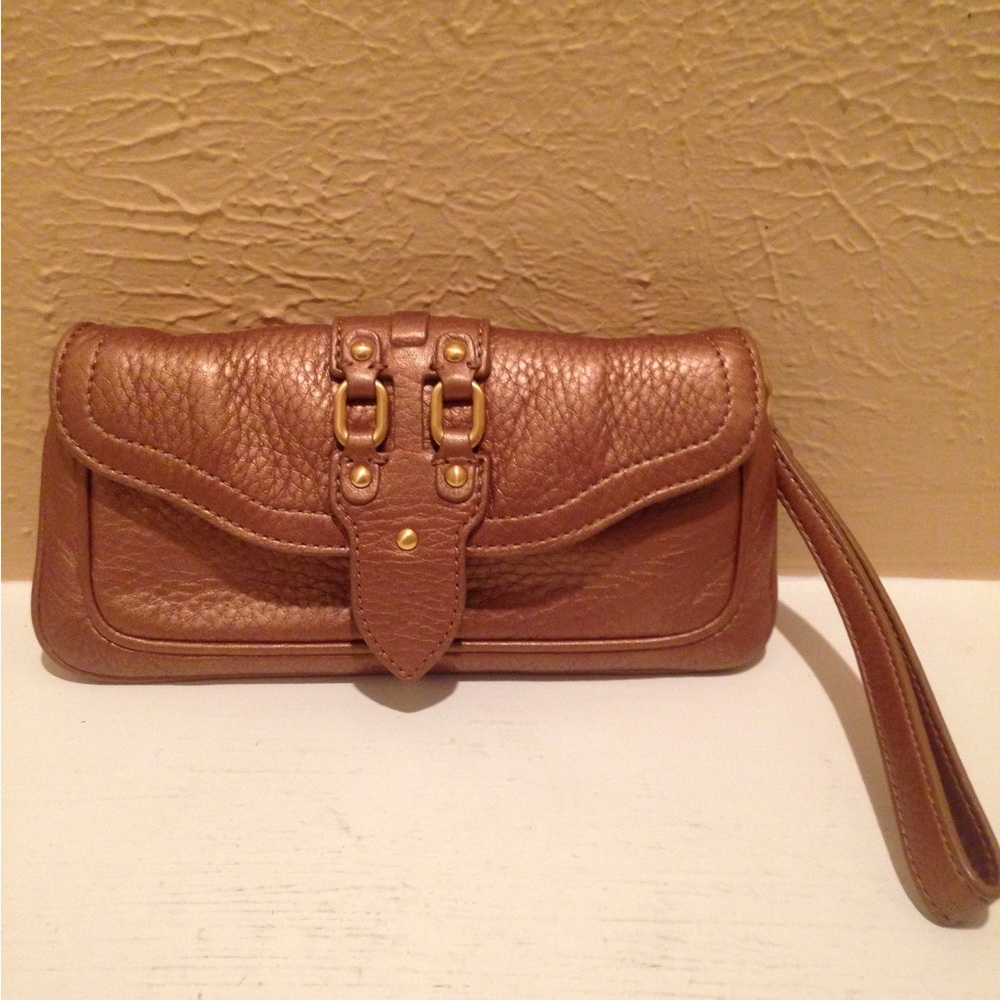 VTG Cole Haan Village Gold Open Flap Pebbled Leather Wristlet